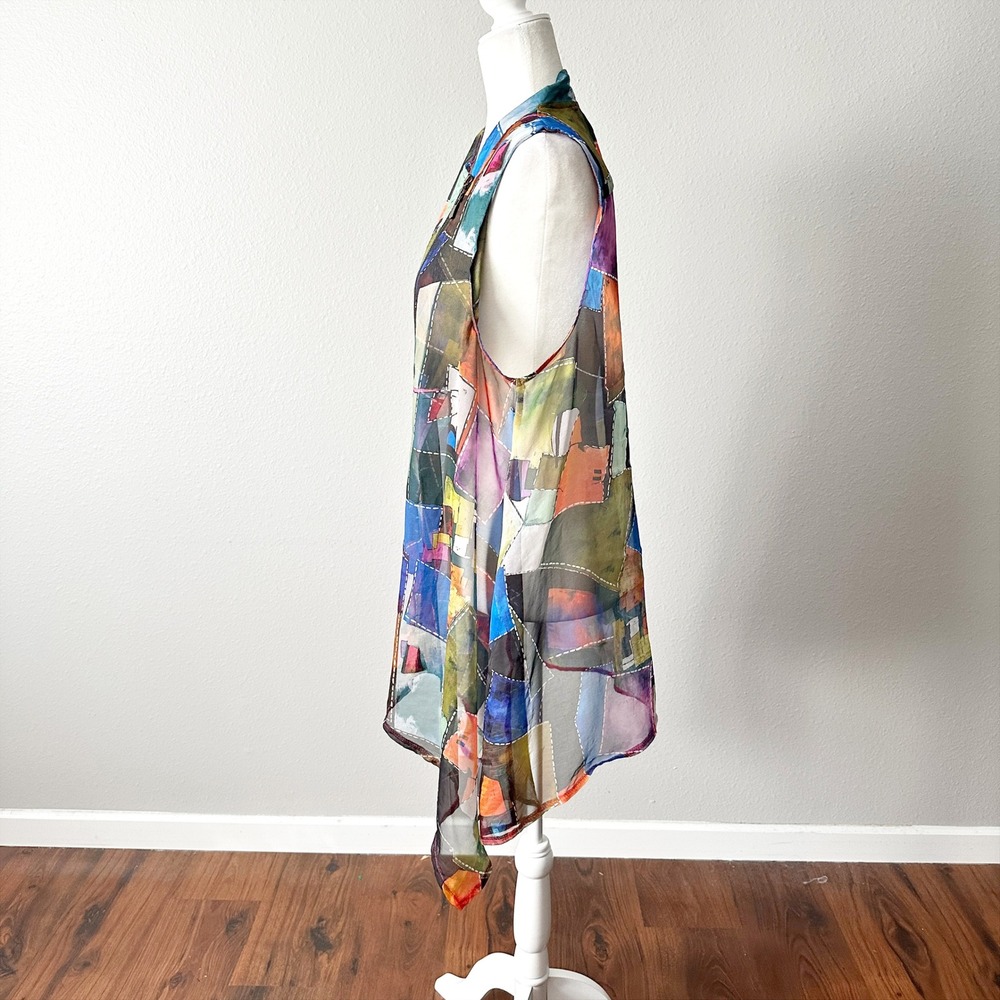 Feratelli Sheer Abstract Patchwork Print Sleevele… - image 10